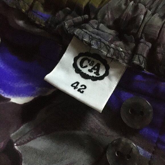 Vintage 80s Union Made Purple Rose Button Waist Pleated Midi Skirt - Picture 13 of 14